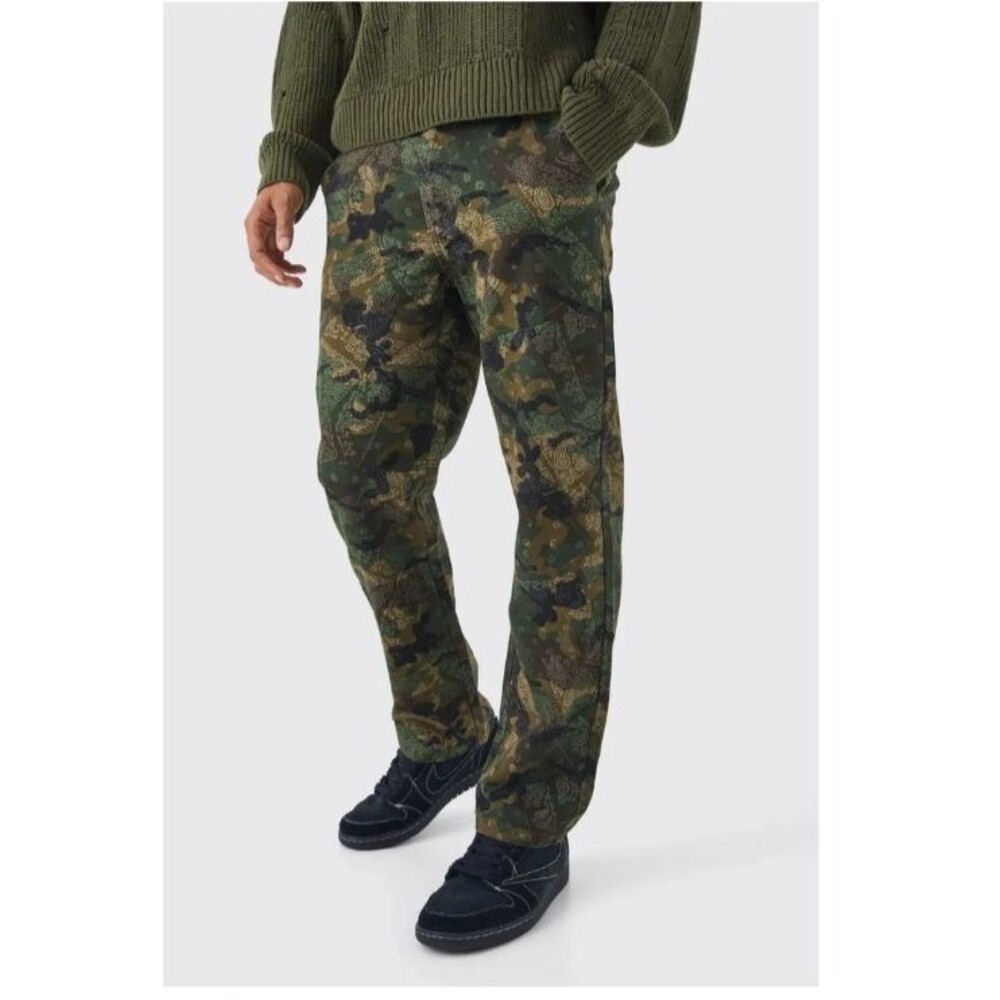 BoohooMan Plus Straight Camo Bandana Trousers Sz 46x30 Military Grunge Army NWT